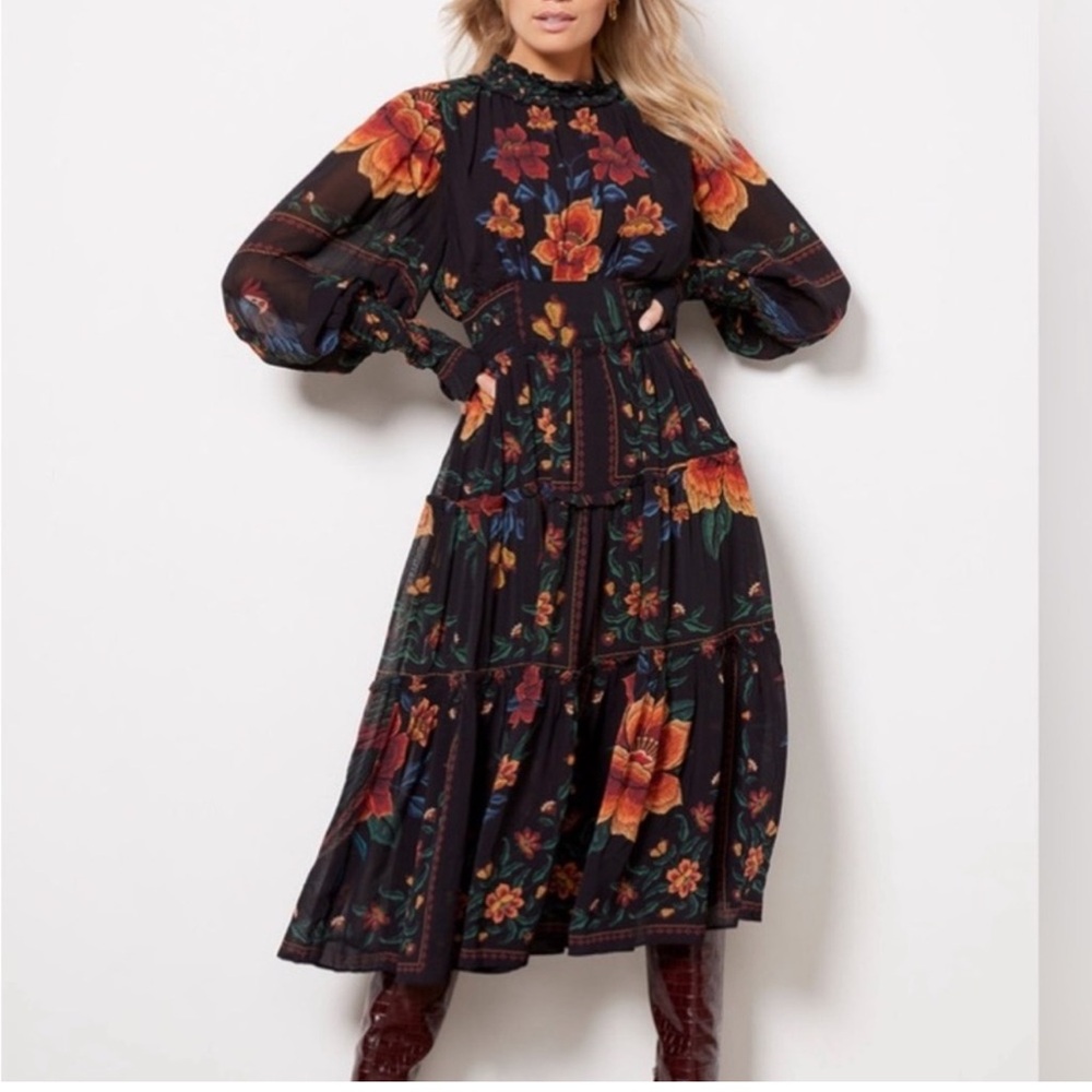 NWT FARM RIO Macaws garden midi dress L